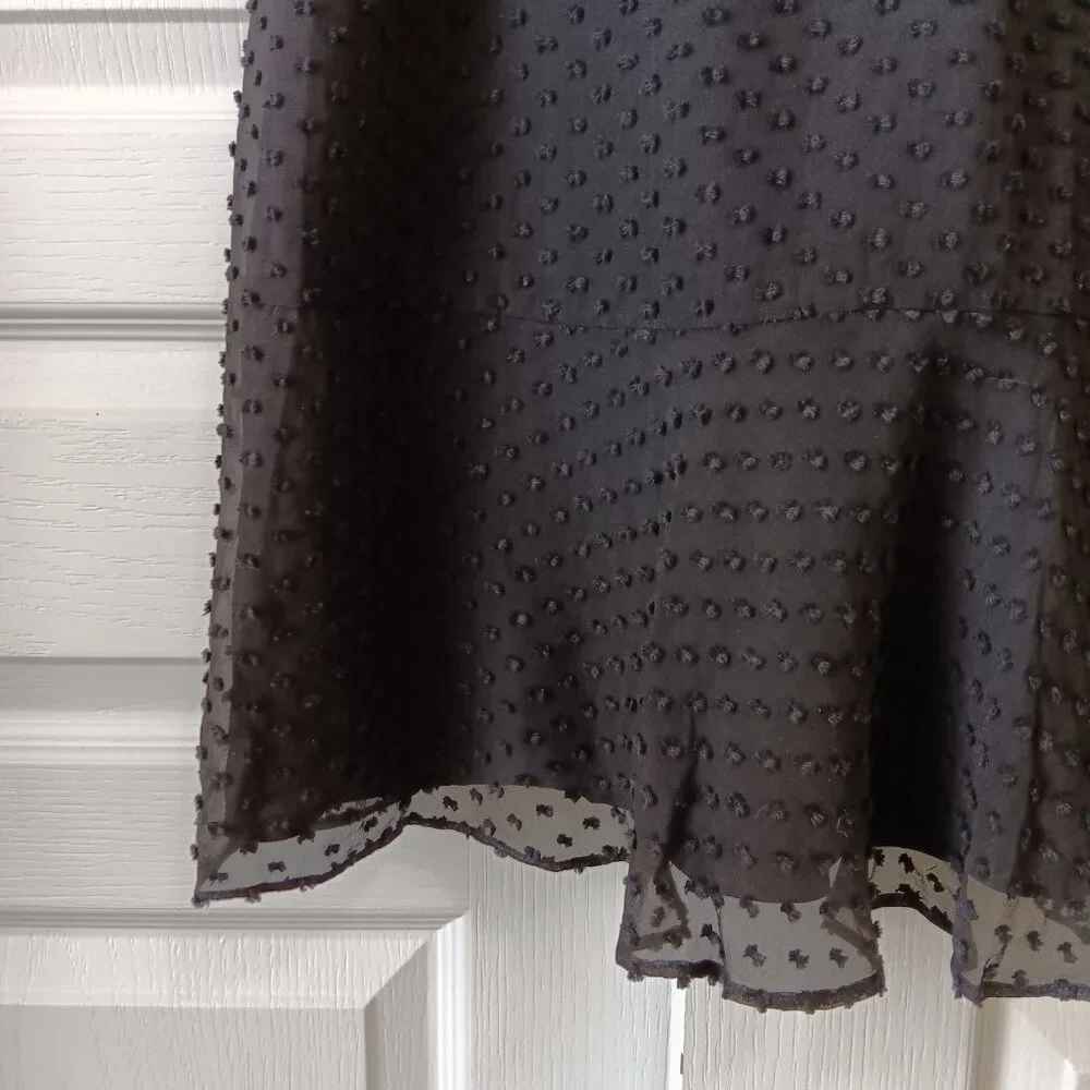 J. Crew Women's Black Silk/Cotton Swiss Dot Flutter Sleeve Flounce Dress Size 6